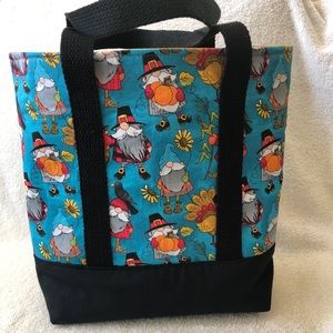 Sm Gnome Tote Pumpkins Turkeys Pilgrims Sunflower Red Buffalo Check Thanksgiving
